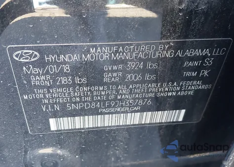 2018 Hyundai Elantra Value Edition z USA, uszkodzony, nr VIN 5NPD84LF9JH357876